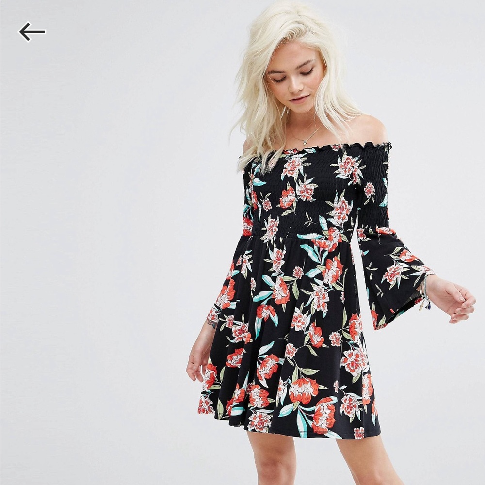Asos flower dress off shoulder XS short summer